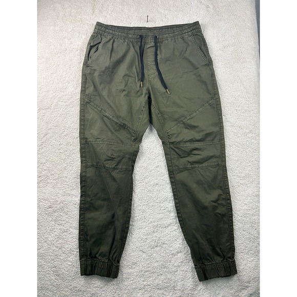 VTG Gorpcore Cargo Drawstrings Olive Stretch Waist‎ Cuffed Street Joggers Mens L - Picture 1 of 13